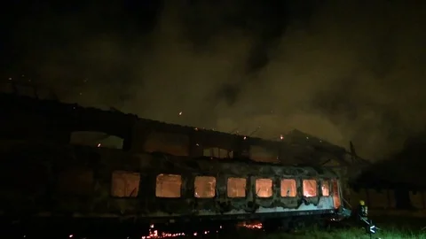 Fire in railway wagon Stock Footage 75637358