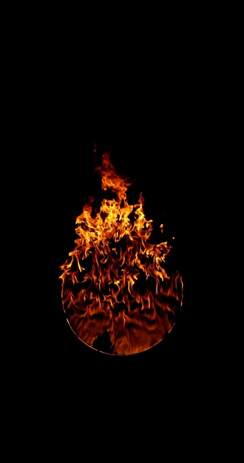 Fire Realistic Rounded Shape Isolated on Black Background. Stock Footage 323446060