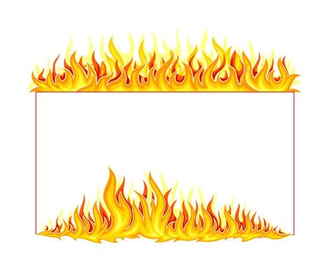 Fire Rectangular Frame with Hot Burning Tongue of Flame and Border Line Vector Stock Illustration