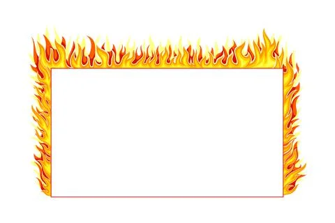 Fire Rectangular Frame with Hot Burning Tongue of Flame and Border Line Vector Stock Illustration