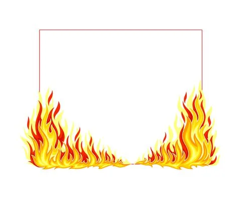 Fire Rectangular Frame with Hot Burning Tongue of Flame and Border Line Vector Stock Illustration