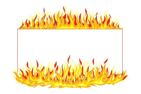 Fire Rectangular Frame with Hot Burning Tongue of Flame and Border Line Vector Stock Illustration