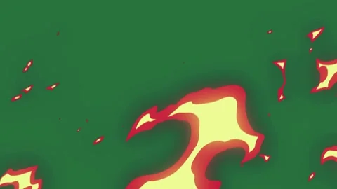 The fire is red and orange a on green background with yellow flames green Stock Footage 335681385
