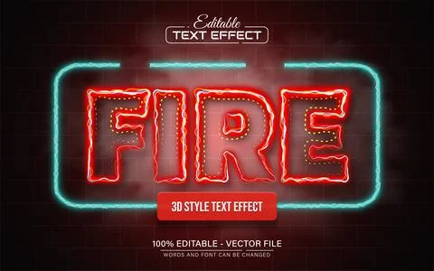 Fire red line neon light text effect editable Stock Illustration