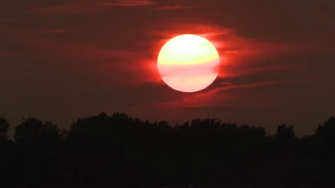 Fire Red Sunset blocked by wildfire and forest fire smoke in the sky Stock Footage 158160431