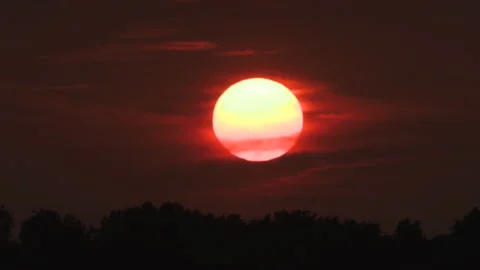 Fire Red Sunset blocked by wildfire and forest fire smoke in the sky Stock Footage 158161069