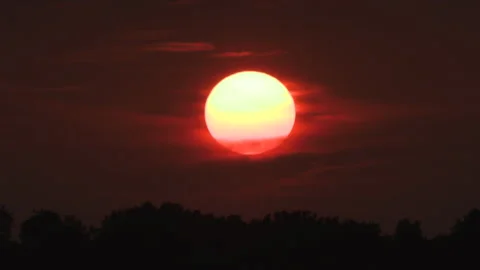 Fire Red Sunset blocked by wildfire and forest fire smoke in the sky Stock Footage 158161559