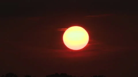 Fire Red Sunset blocked by wildfire and forest fire smoke in the sky Stock Footage 158163909