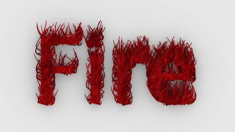 Fire - red word 3d isolated on white background, render illustration, Realist Stock Illustration