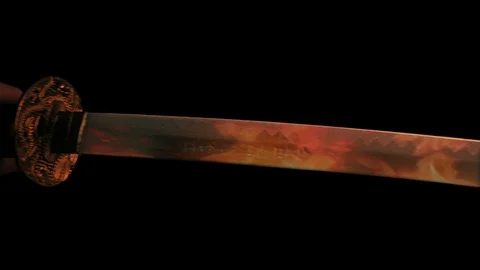 Fire Reflects In Sword As Its Unsheashed Stock Footage 96145361