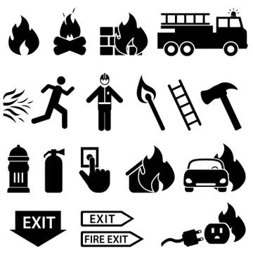 Fire related icon set Stock Illustration