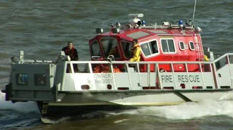 Fire Rescue Boat, The Thames River Fireboat Stock Footage 10807334