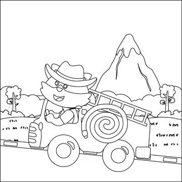 Fire rescue team with funny firefighter, vector cartoon, Cartoon isolated Stock Illustration