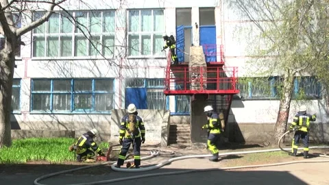 Fire. Rescuers people. Hydrant Stock Footage 106876561