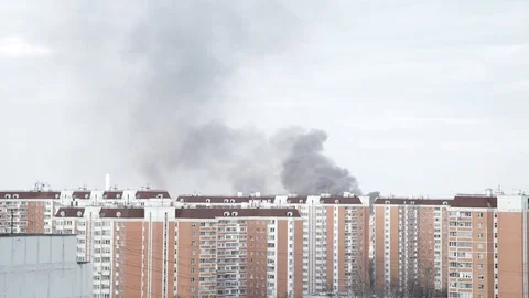 Fire in a residential area Stock Footage 129848277