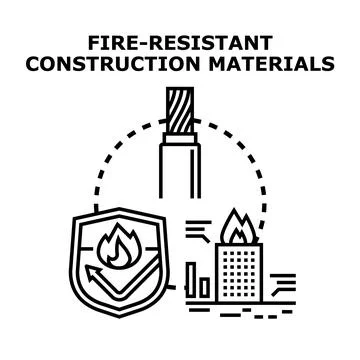 Fire resistant building materials protecting structures concept Ilustración de archivo