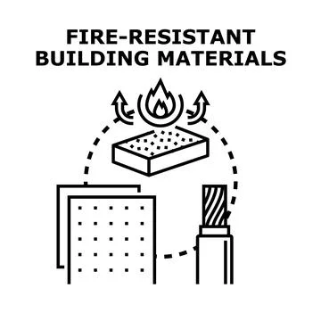 Fire resistant building materials safety technology concept Stock Illustration