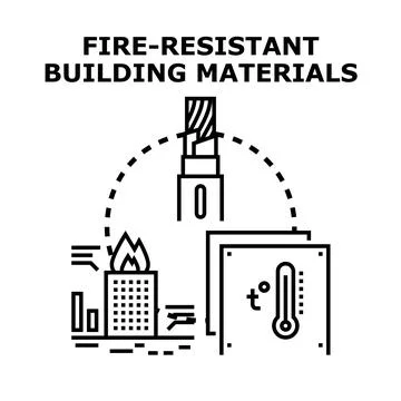 Fire resistant building materials safety technology concept Stock Illustration