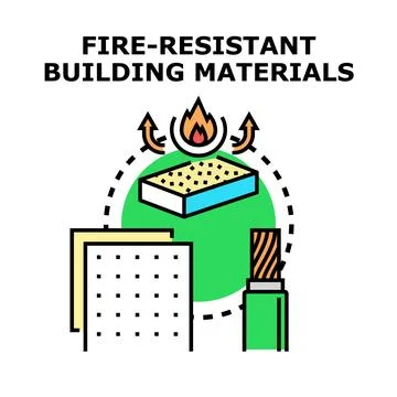 Fire resistant building materials safety technology concept Stock Illustration