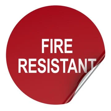 Fire Resistant red sticker label with curled corner. 3D rendering Stock Illustration