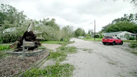 Fire response vehicle surveys aftermath of Hurricane Irma in Orlando, FL. Stock Footage 80361475