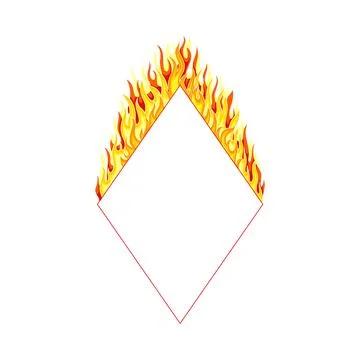 Fire Rhombus Frame with Hot Burning Tongue of Flame and Border Line Vector Stock Illustration