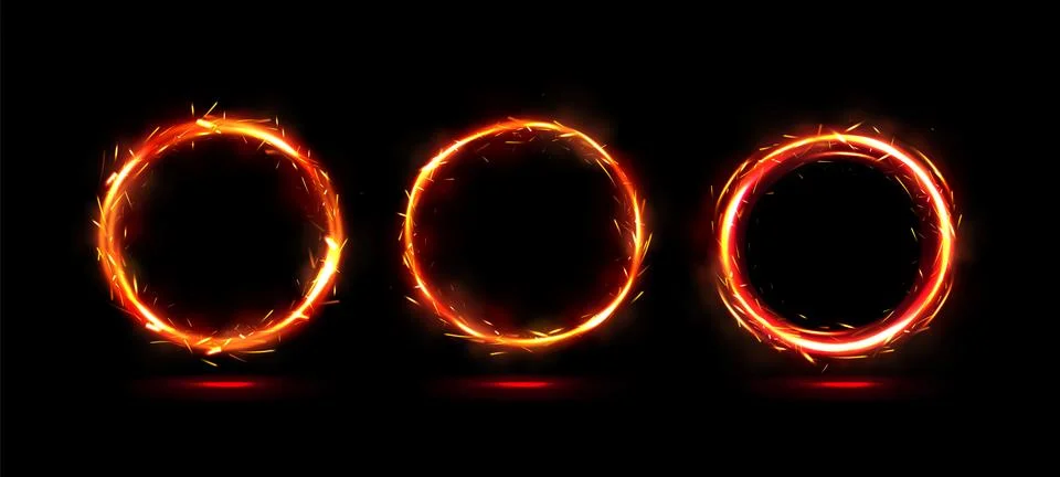 Fire rings, burning circle frames with sparks Stock Illustration