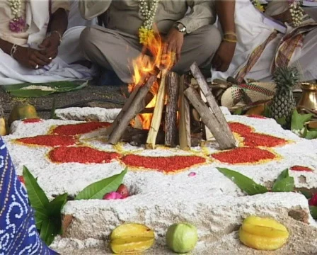 Fire ritual praying Stock Footage 543629