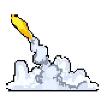 Fire rocket smoke trail pixel art vector illustration Stock Illustration