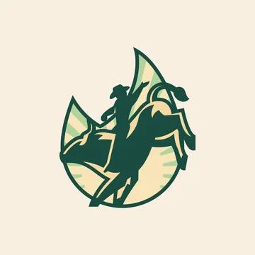 Fire Rodeo Logo. Vector illustration of a cowboy riding a bull. Stock Illustration