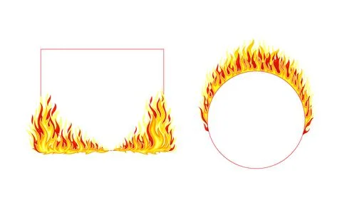 Fire Round and Rectangular Frame with Hot Burning Tongue of Flame and Border Stock Illustration
