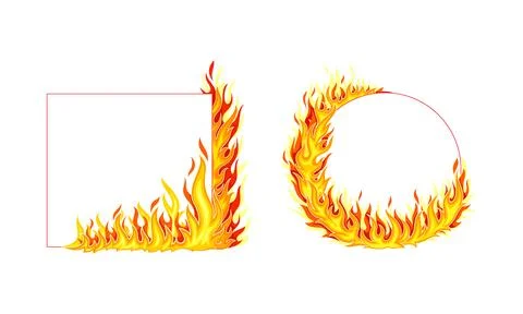 Fire Round and Rectangular Frame with Hot Burning Tongue of Flame and Border Stock Illustration
