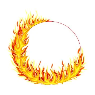 Fire Round Frame with Hot Burning Tongue of Flame and Border Line Vector Stock Illustration