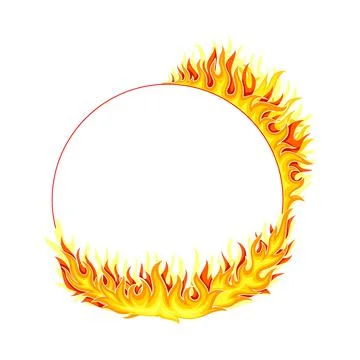 Fire Round Frame with Hot Burning Tongue of Flame and Border Line Vector Stock Illustration
