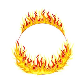Fire Round Frame with Hot Burning Tongue of Flame and Border Line Vector Stock Illustration