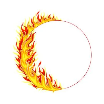 Fire Round Frame with Hot Burning Tongue of Flame and Border Line Vector Stock Illustration