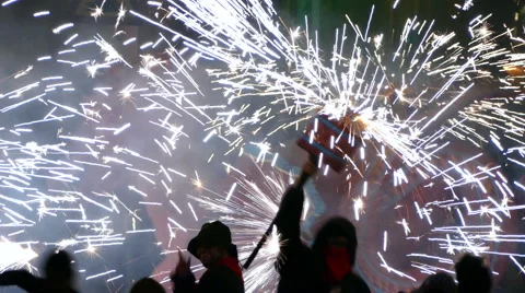 Fire Run (Correfoc) traditional celebration of Catalonia. Stock Footage 68010793