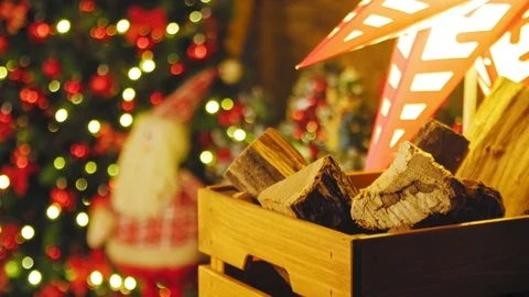 Fire in a rustic fireplace in a traditional mountain hut 4K Stock Footage 98795059