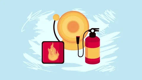 Fire safety equipment animation with fire alarm and extinguisher for emerge.. Stockbeeldmateriaal 333722011