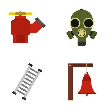 Fire safety equipment collection flat icon set Stock Illustration