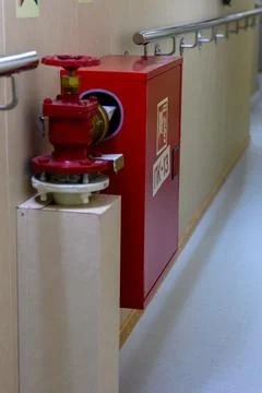 Fire safety equipment installed in a corridor in Russia Stock Photos