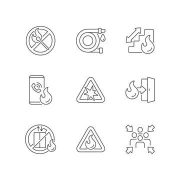 Fire safety guidelines linear icons set Illustrazione stock