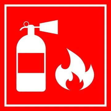 Fire safety red banner isolated on white background. Fire extinguisher and .. Stock Illustration