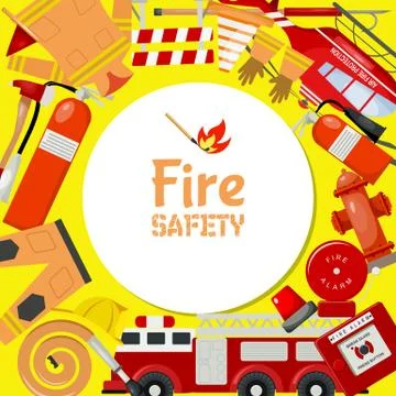 Fire safety round pattern vector illustration. Firefighting equipment and tools Stock Illustration
