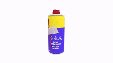 Fire safety spray can in 3D rendering with warning label Stockbeeldmateriaal 303594988
