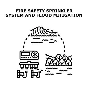 Fire safety sprinkler system and flood mitigation concept Stock Illustration