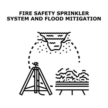 Fire safety sprinkler system and flood mitigation concept Stock Illustration