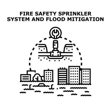 Fire safety sprinkler system implementing flood mitigation Stockillustratie