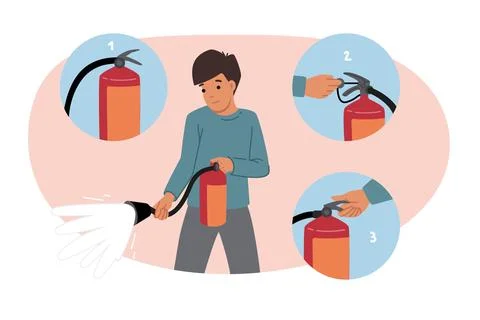 Fire safety training and how to use fire extinguisher from guy demonstrating Stock Illustration