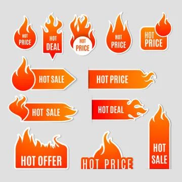 Fire Sale Flat Icon Set Stock Illustration